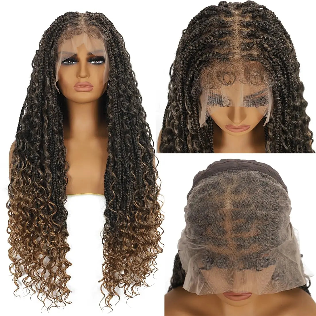 Boho Knotless Box Braids Wig 28" | Half Lace Goddess Braids T27 for Black Women Korrify