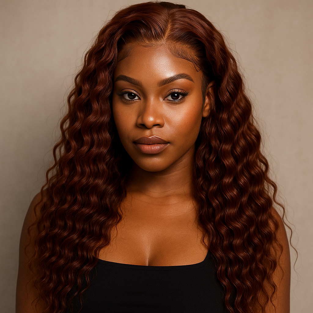 Reddish Brown Deep Wave Lace Front Wig - Lifestyle