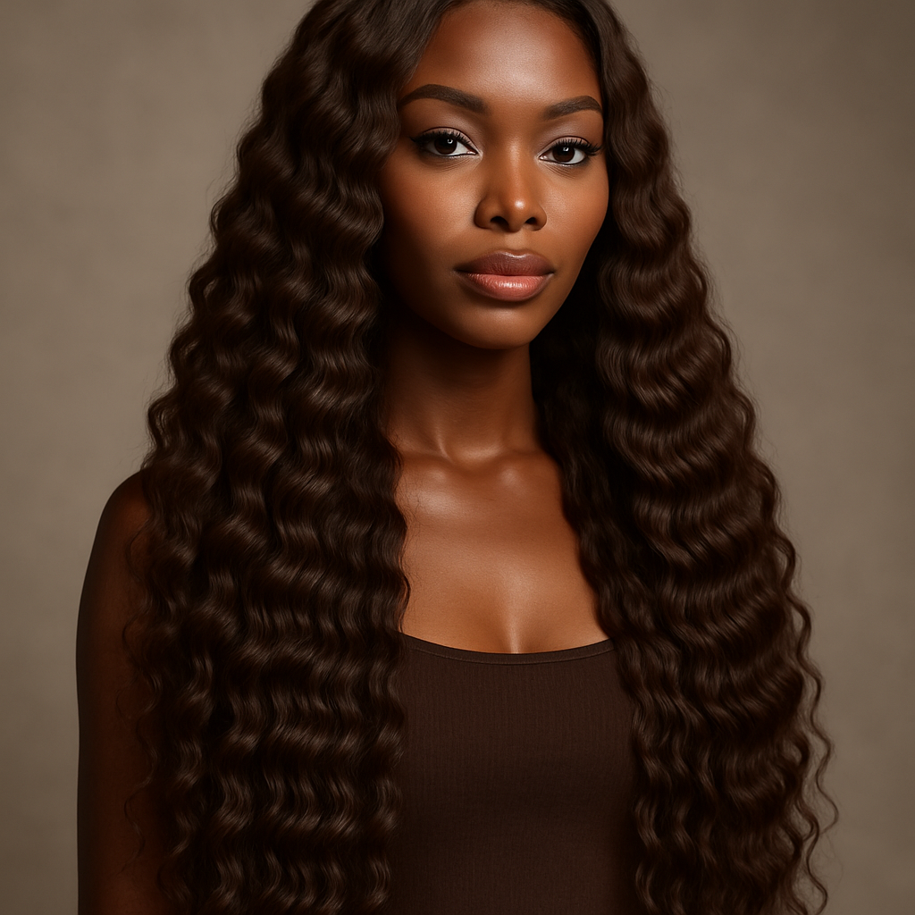 Chocolate Brown Deep Wave Human Hair Wig 28 inch - Lifestyle