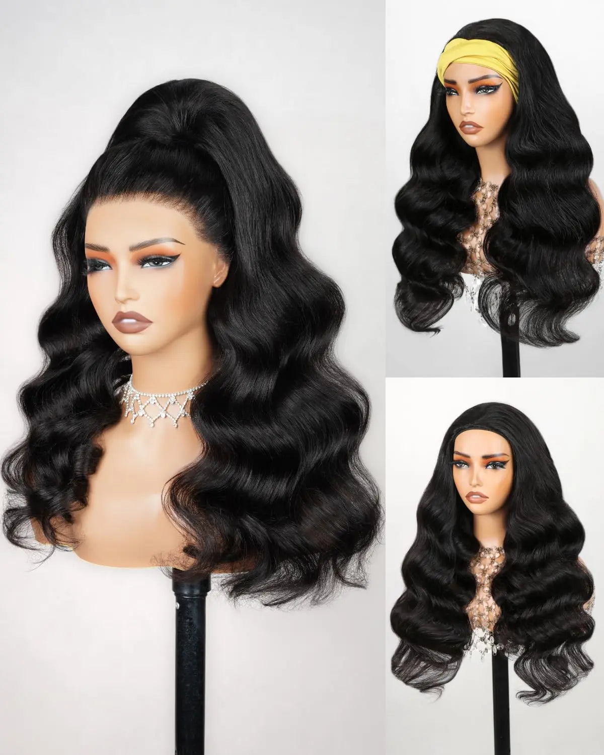 3-in-1 Body Wave Human Hair Wig 20" | Headband Ponytail Half Wig Glueless for Black Women Korrify