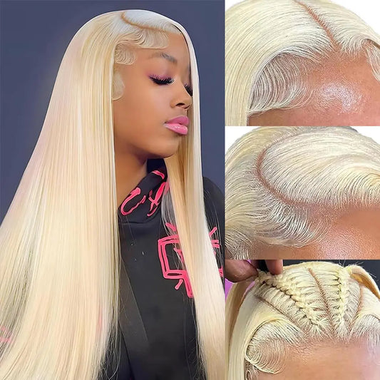613 Blonde Straight Human Hair Lace Front Wig 28" | 13x4 HD Lace 180% Density Korrify