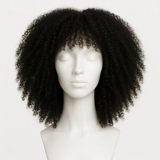 Afro Kinky Curly Human Hair Wig 18 inch - Front View