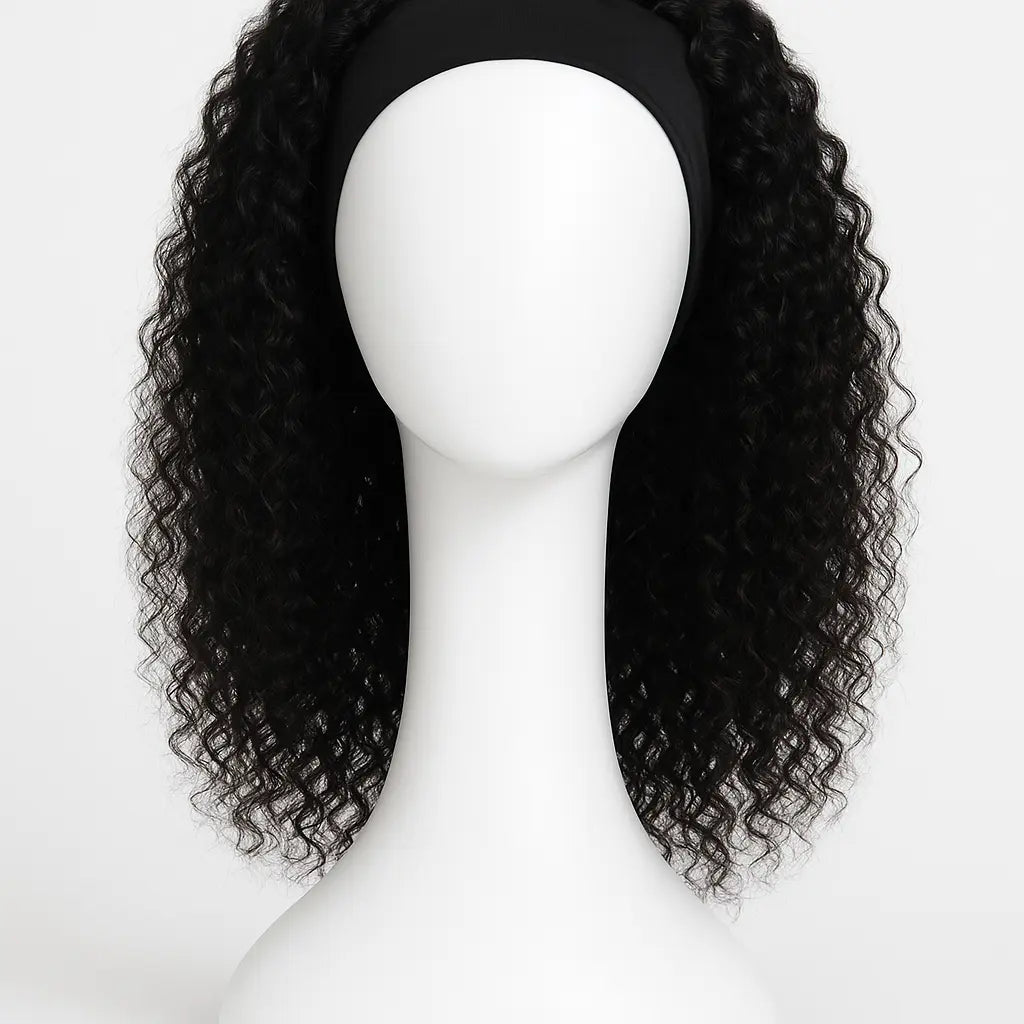 Beginner Curly Headband Wig 16 inch - Front View