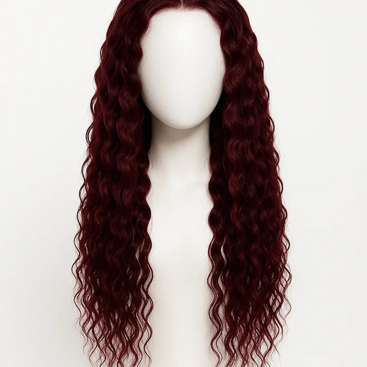 Burgundy Water Wave Wig 26 inch - Front View