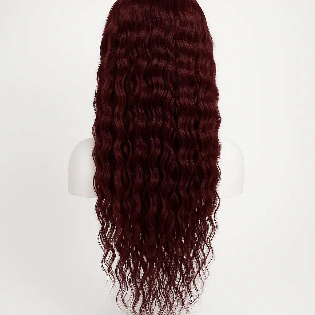 Burgundy Water Wave Wig 26 inch - Back View