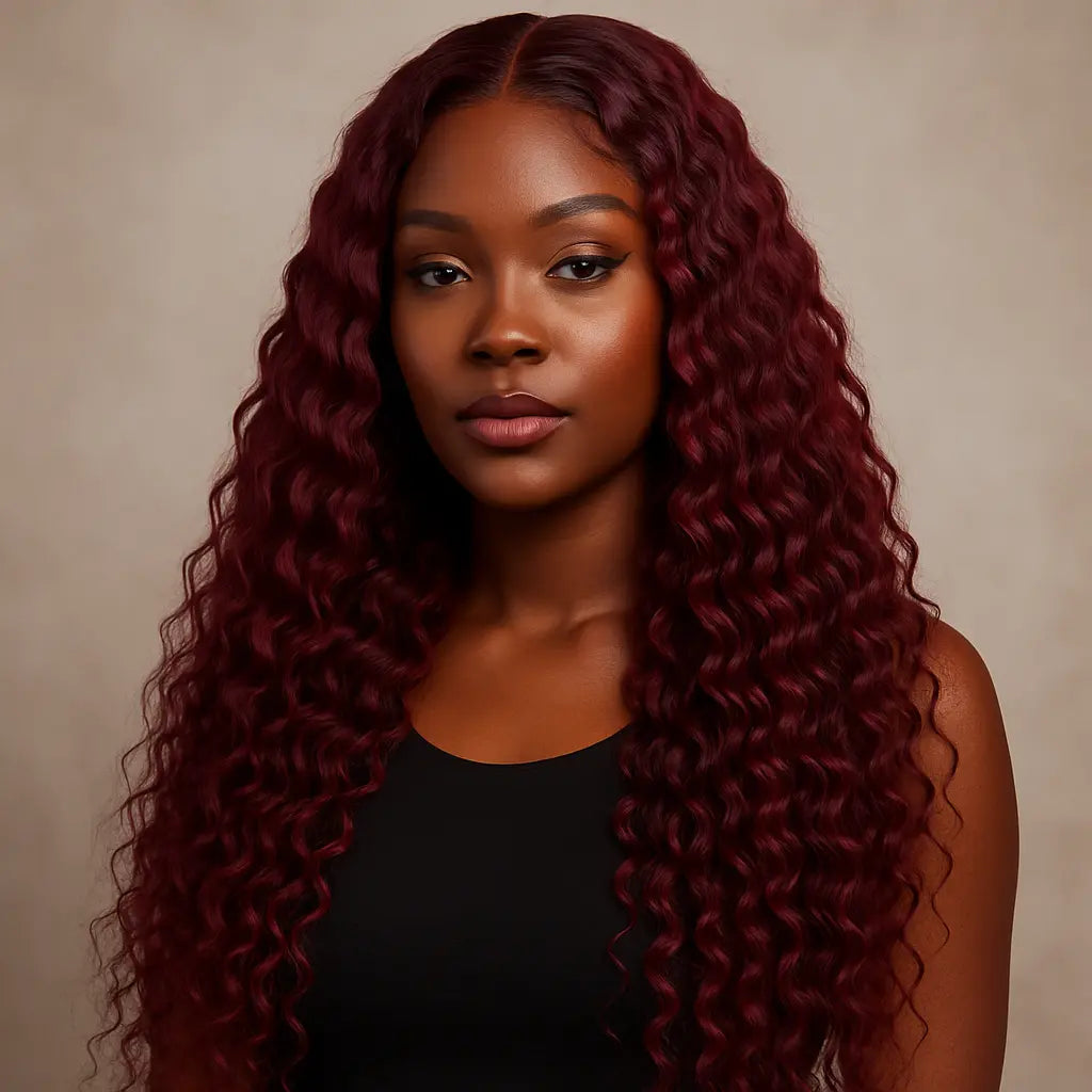 Burgundy Water Wave Wig 26 inch - Lifestyle
