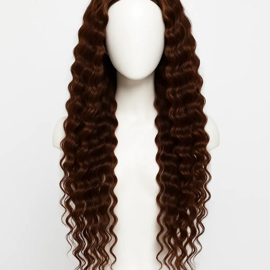 Chocolate Brown Deep Wave Human Hair Wig 28 inch - Front View