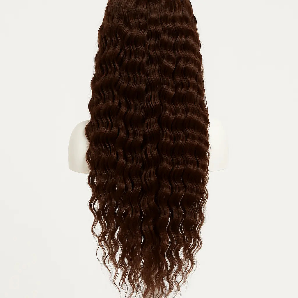 Chocolate Brown Deep Wave Human Hair Wig 28 inch - Back View