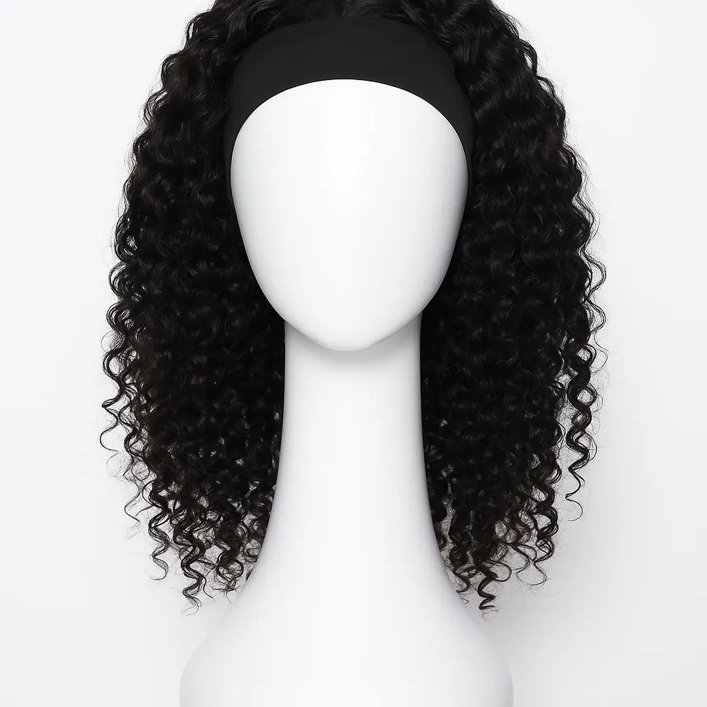Curly Human Hair Headband Wig 16 inch - Front View
