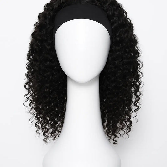 Curly Human Hair Headband Wig 16 inch - Front View