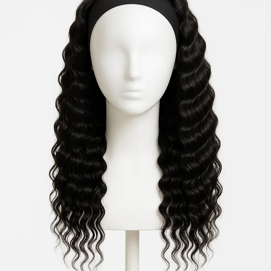 Deep Wave Human Hair Headband Wig 20 inch - Front View