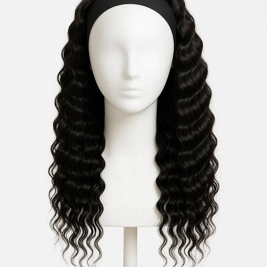 Deep Wave Human Hair Headband Wig 20 inch - Front View