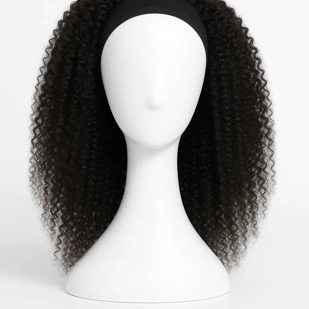Kinky Curly Human Hair Headband Wig 18 inch - Front View
