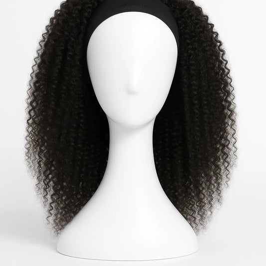 Kinky Curly Human Hair Headband Wig 18 inch - Front View