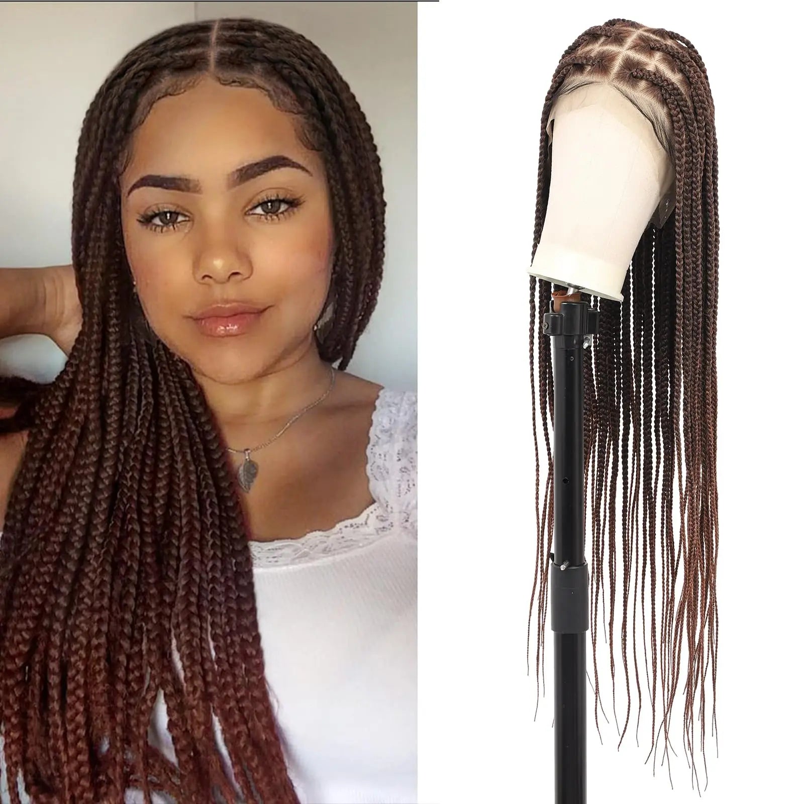 Knotless Box Braids Wig 36" | 360° HD Full Lace Glueless Brown for Black Women Korrify