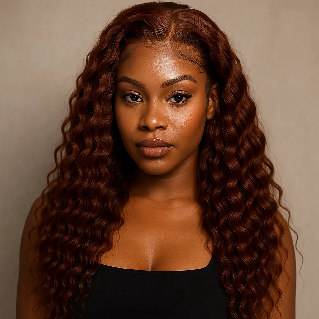 Reddish Brown Deep Wave Lace Front Wig - Lifestyle