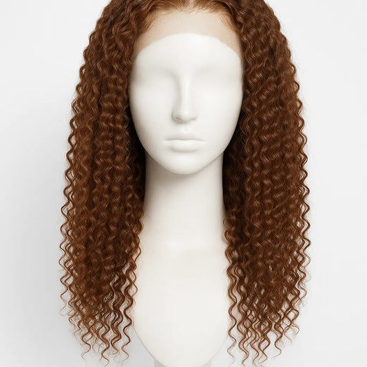 Reddish Brown Kinky Curly Lace Front Wig 18 inch - Front View