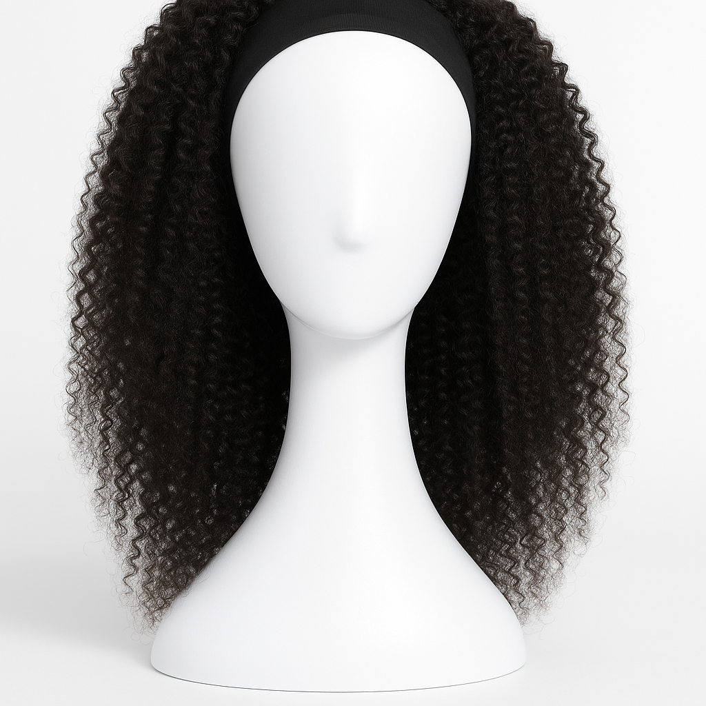 Kinky Curly Human Hair Headband Wig 18 inch - Front View