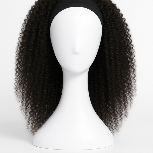 Kinky Curly Human Hair Headband Wig 18 inch - Front View