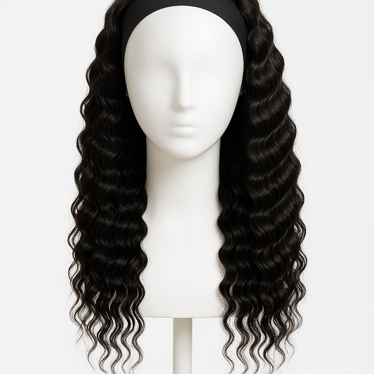 Deep Wave Human Hair Headband Wig 20 inch - Front View