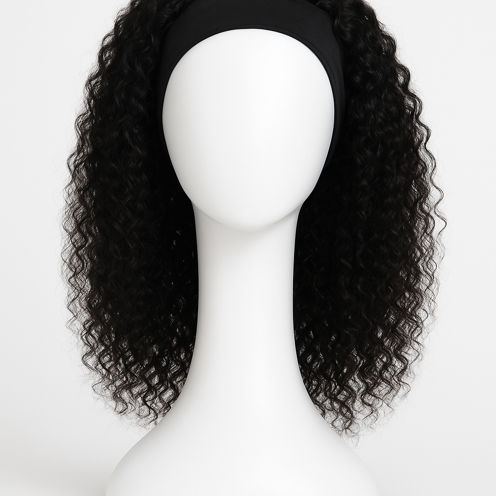 Beginner Curly Headband Wig 16 inch - Front View