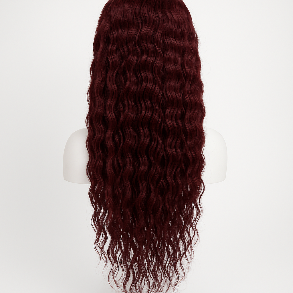 Burgundy Water Wave Wig 26 inch - Back View