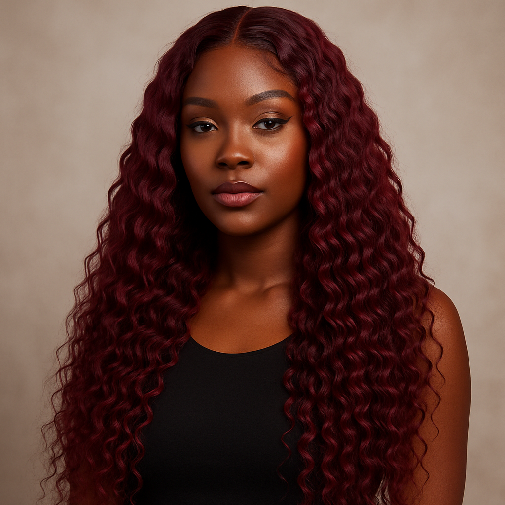 Burgundy Water Wave Wig 26 inch - Lifestyle