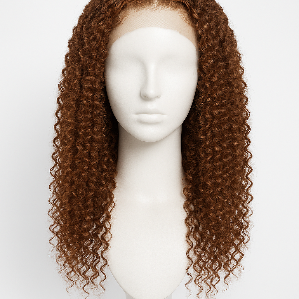 Reddish Brown Kinky Curly Lace Front Wig 18 inch - Front View