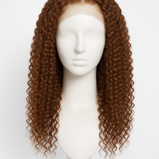 Reddish Brown Kinky Curly Lace Front Wig 18 inch - Front View
