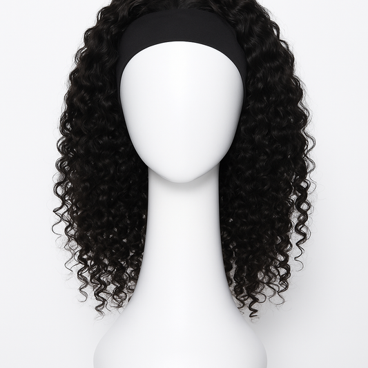 Curly Human Hair Headband Wig 16 inch - Front View