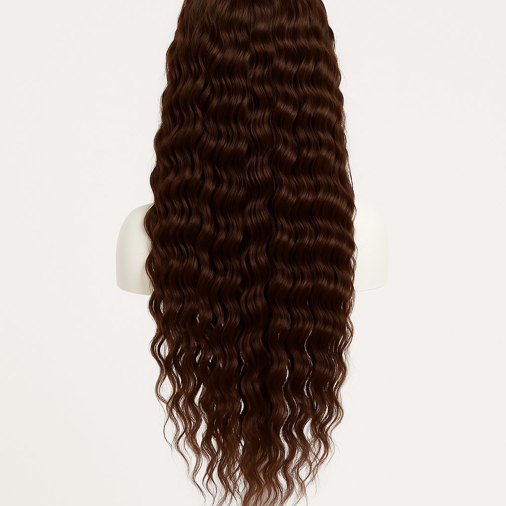 Chocolate Brown Deep Wave Human Hair Wig 28 inch - Back View
