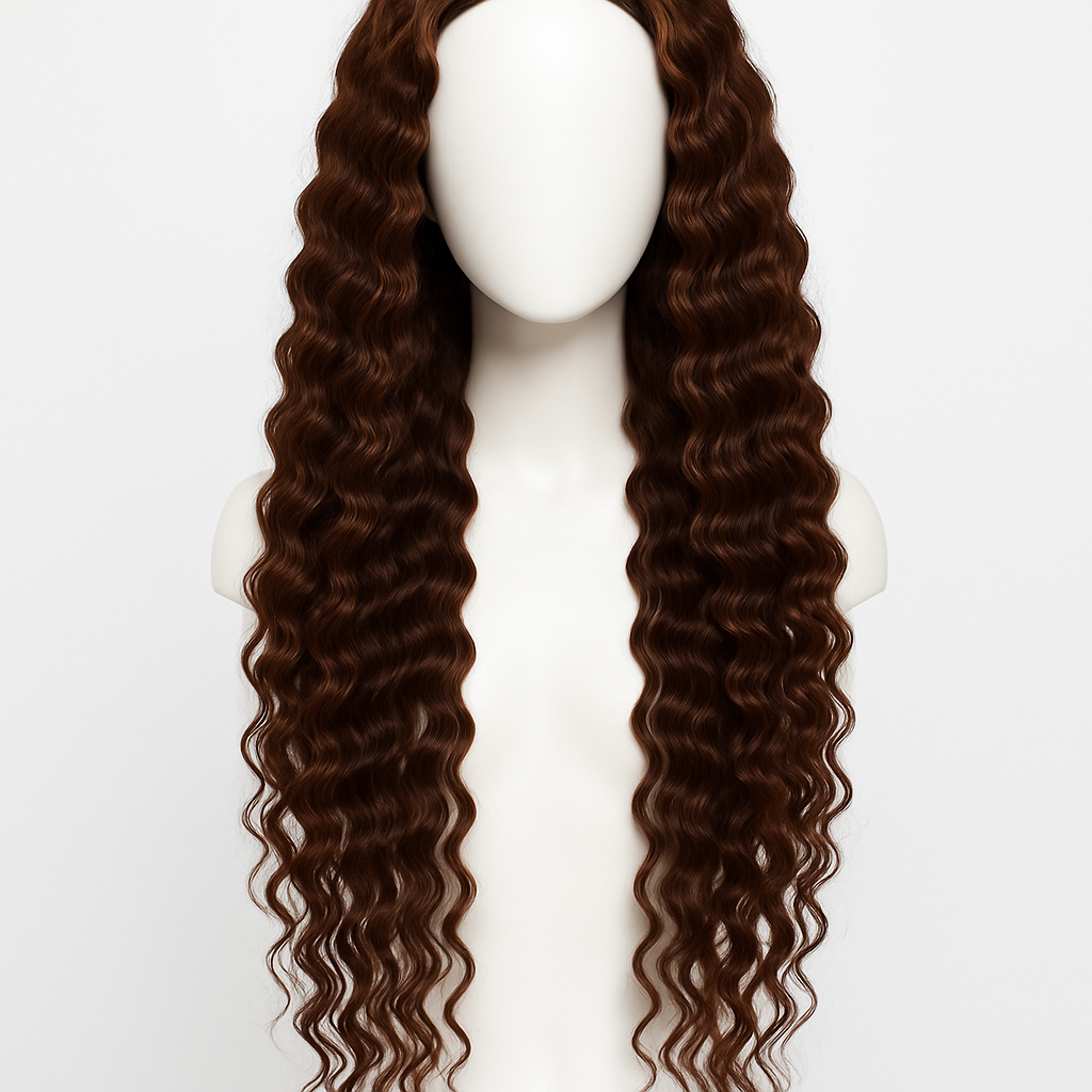 Chocolate Brown Deep Wave Human Hair Wig 28 inch - Front View