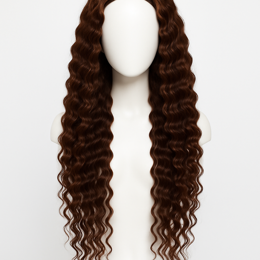 Chocolate Brown Deep Wave Human Hair Wig 28 inch - Front View